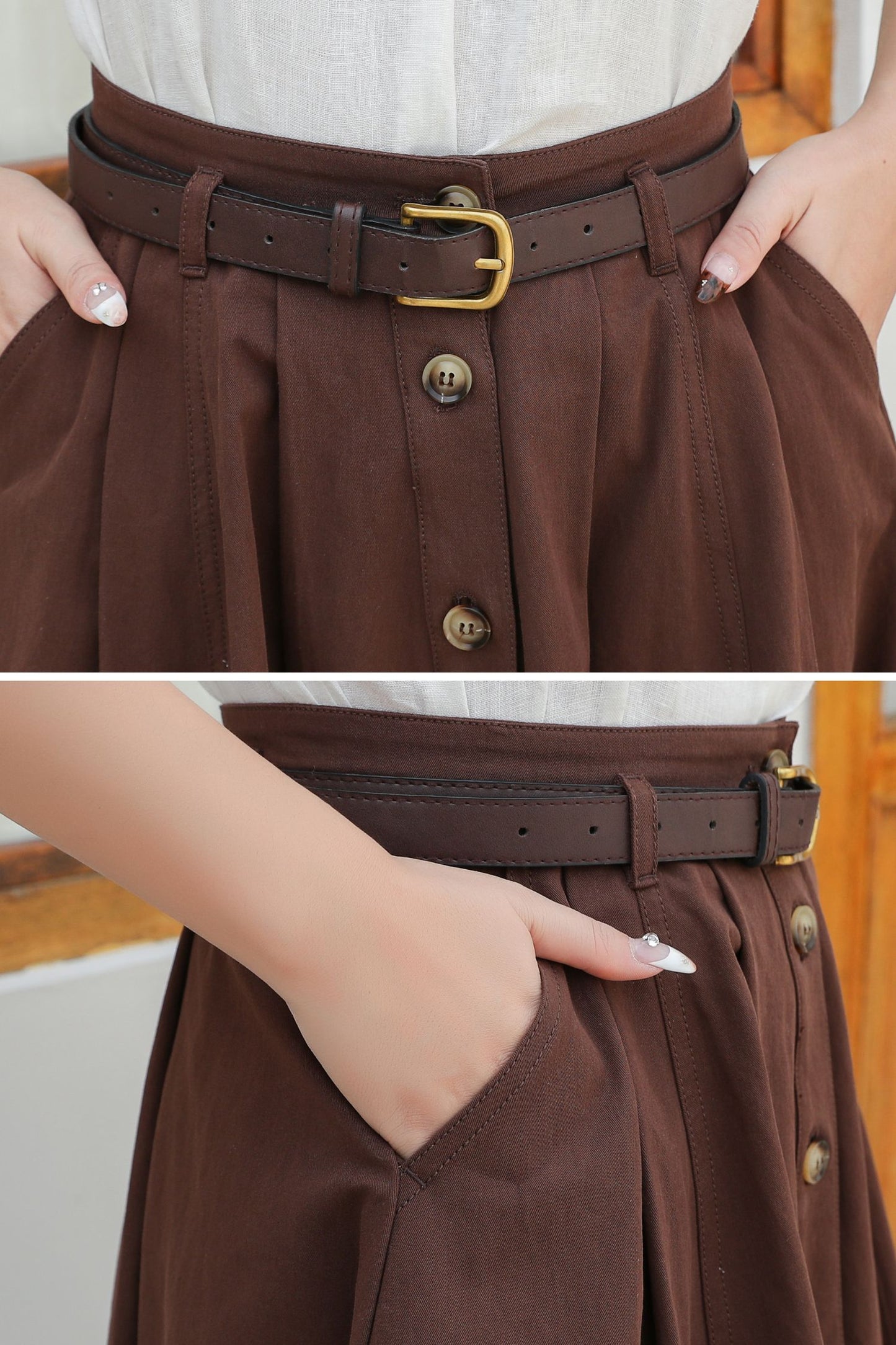 Button down midi Linen skirt c4834