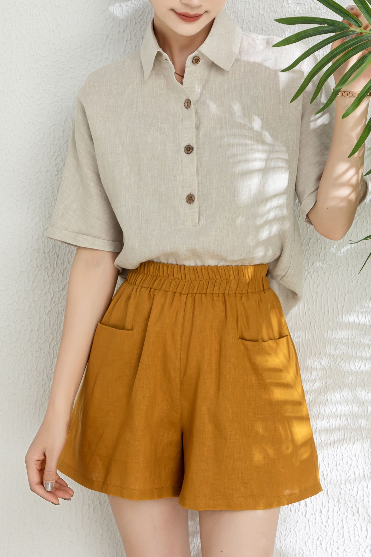 Women's Summer short sleeve linen Shirt C3295