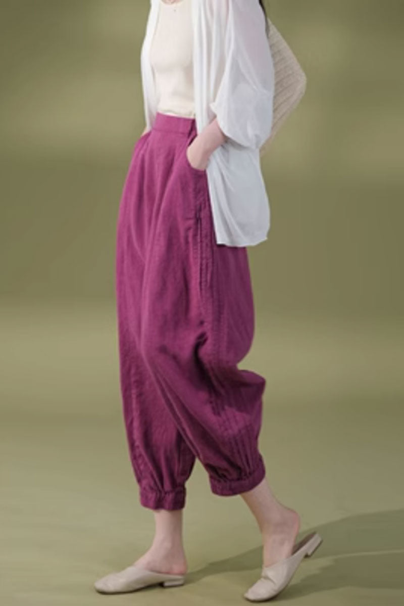 midi loose fitting summer linen pants  C3863