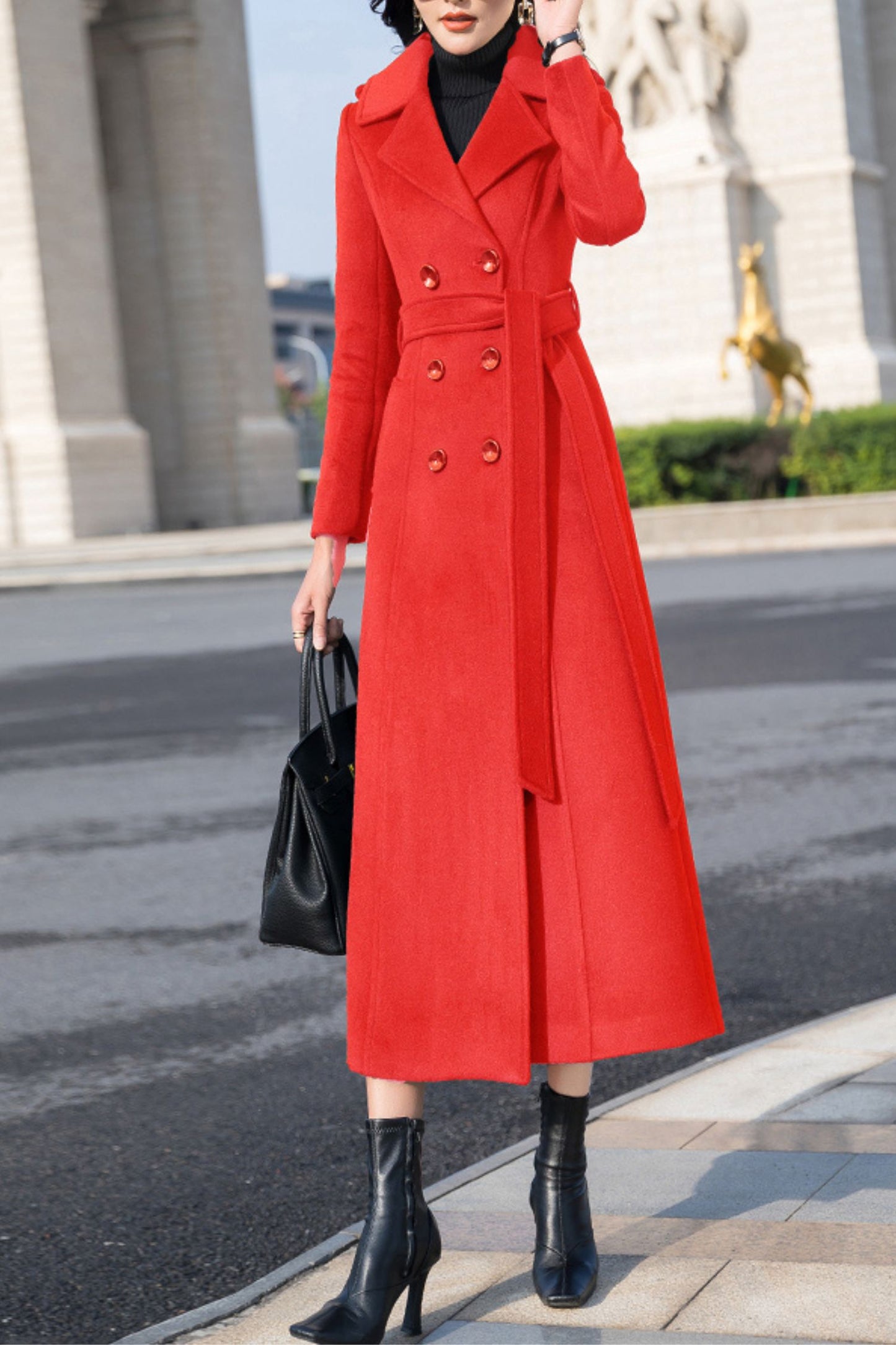 winter double-breasted long wool coat C4147