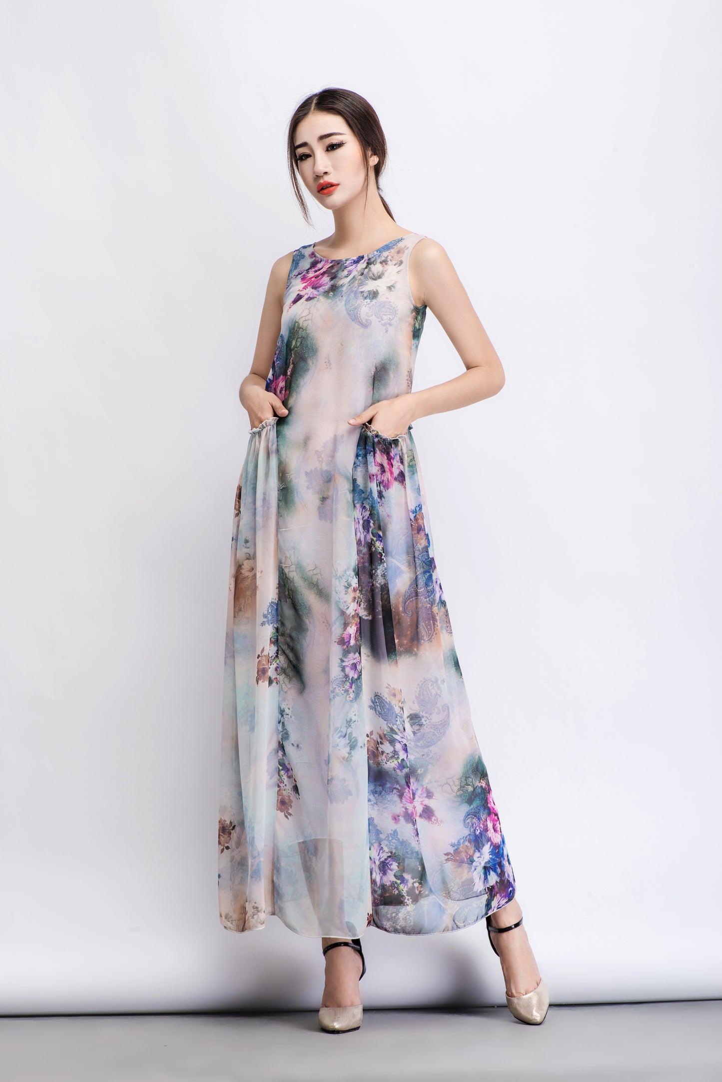 Floral summer prom chiffon dress C470