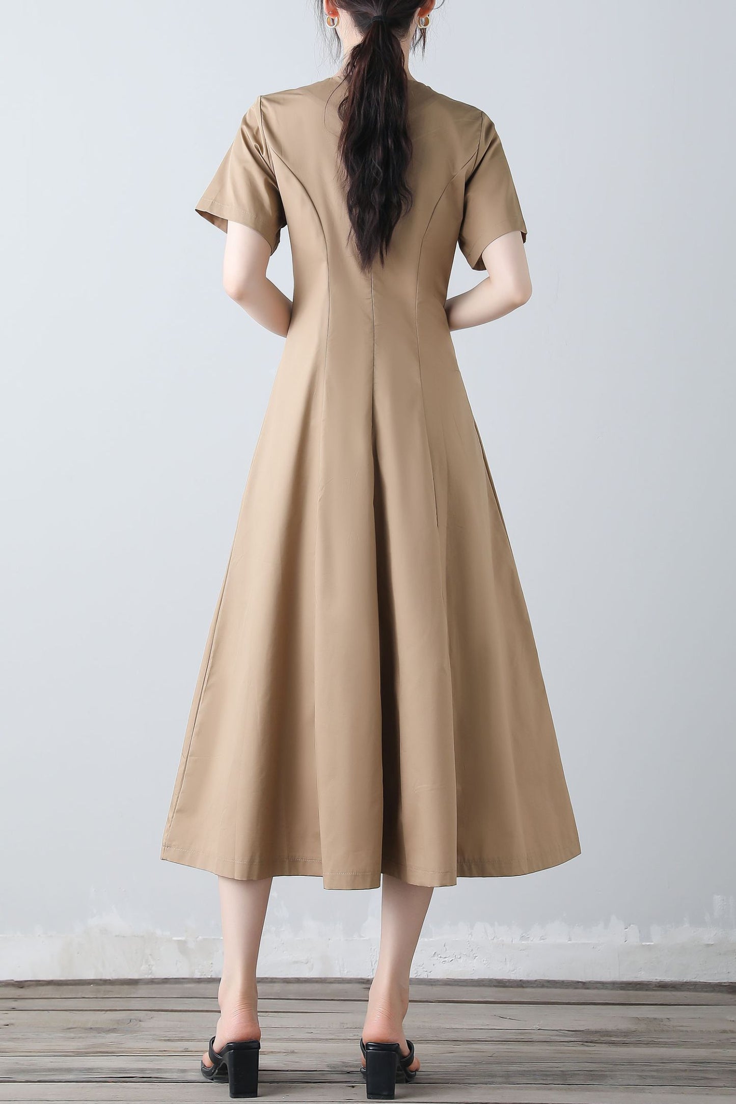 Women's v neck khaki dress C3454
