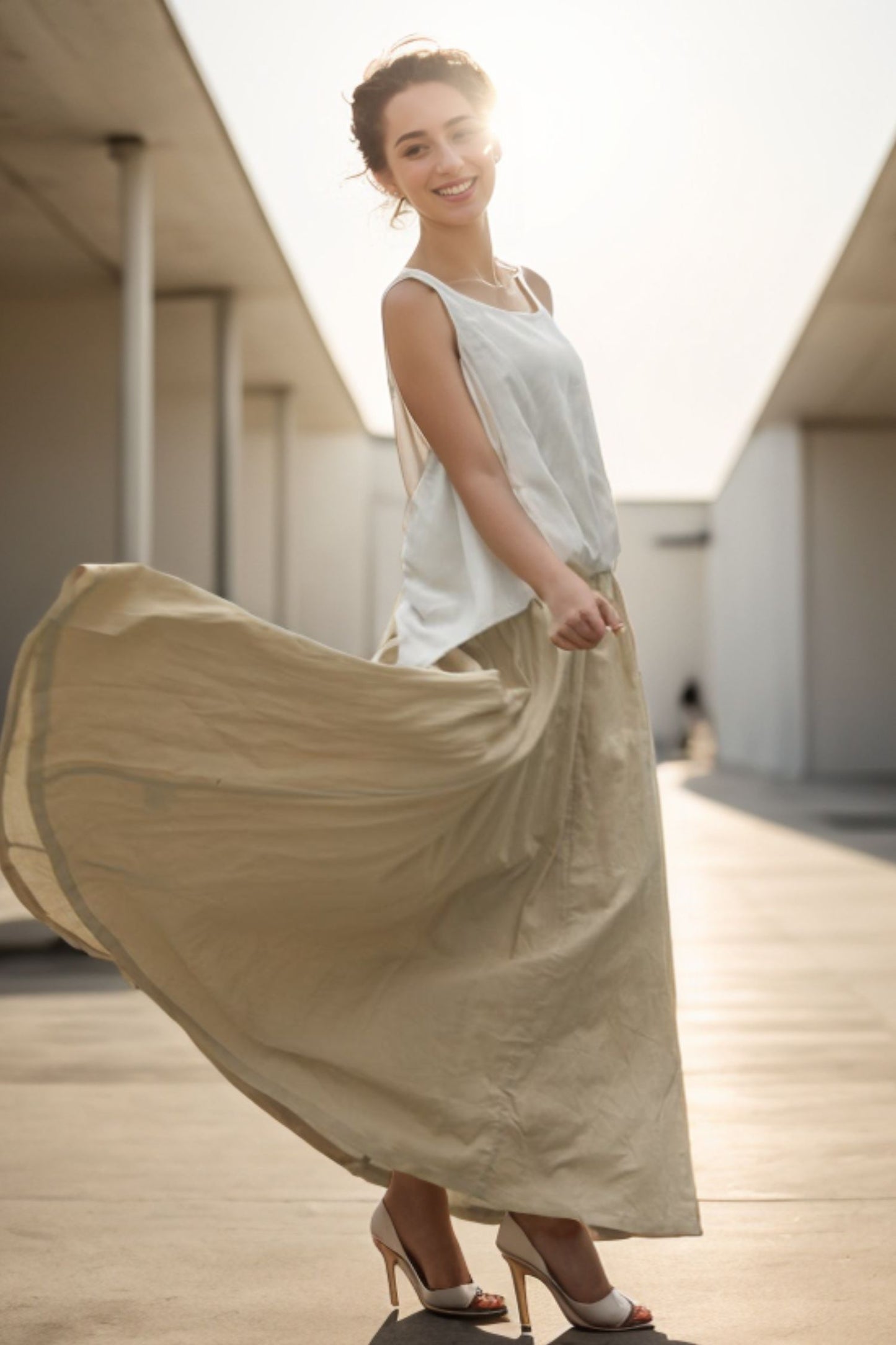 Summer casual linen sleeveless maxi dress C153