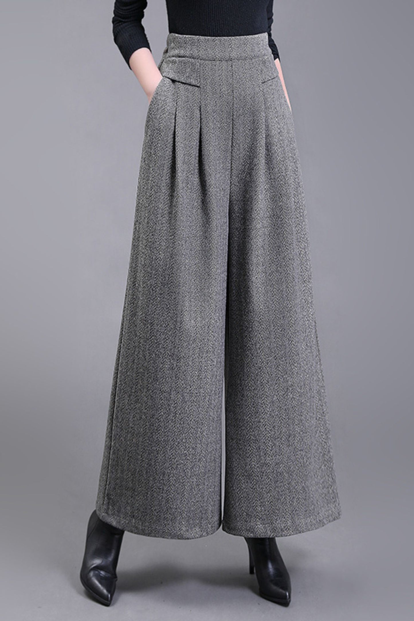 Long wide leg winter wool pants c5085