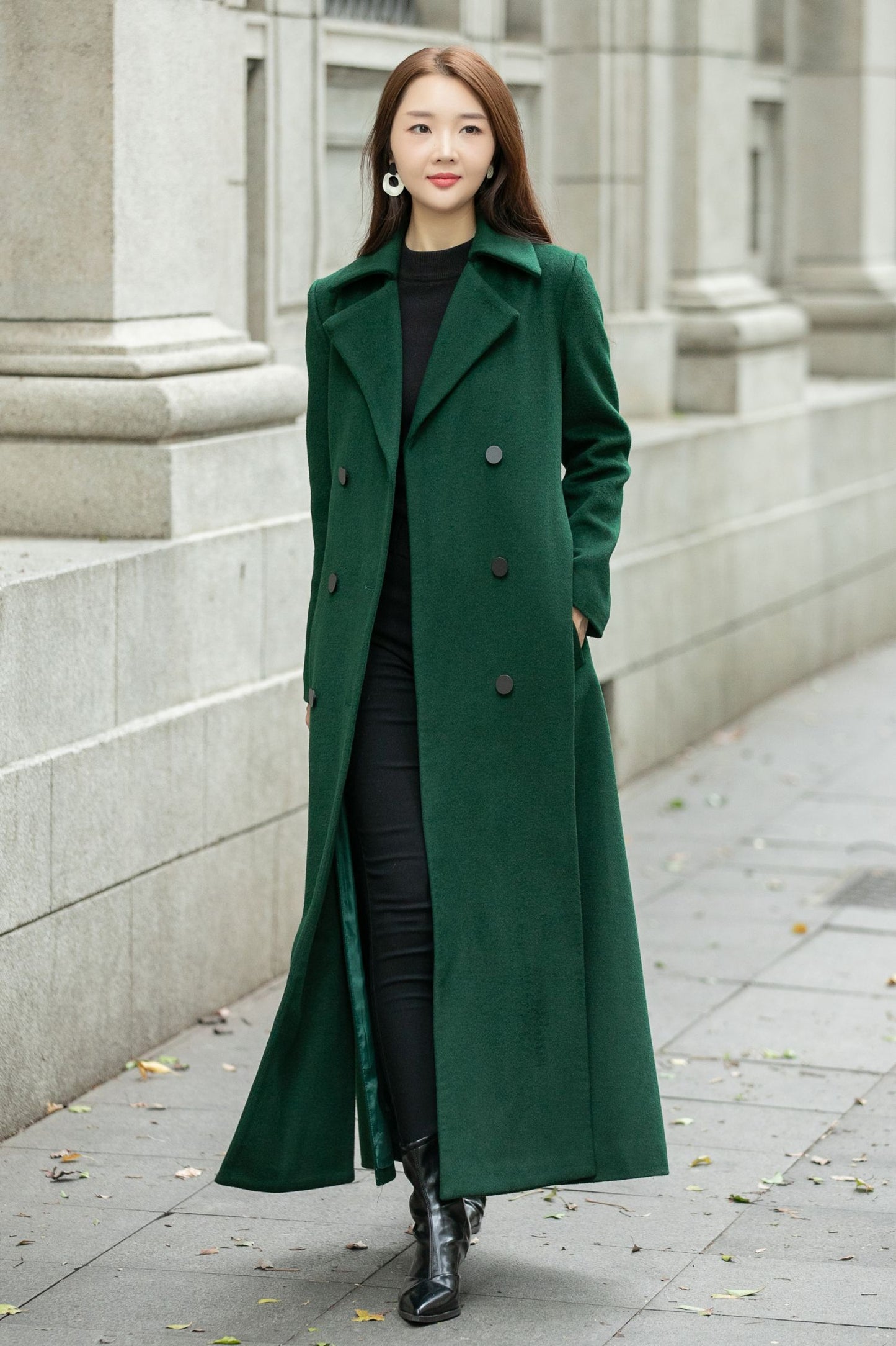 Maxi green long trench wool coat C4505