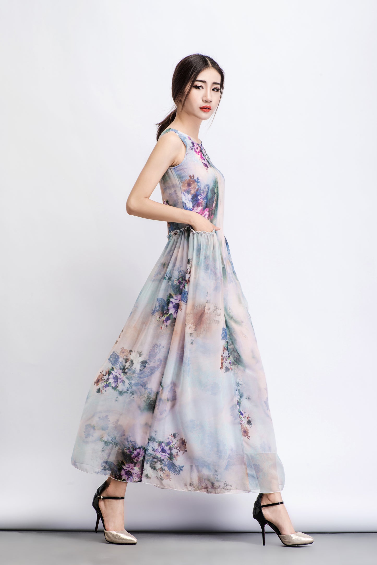 Floral summer prom chiffon dress C470