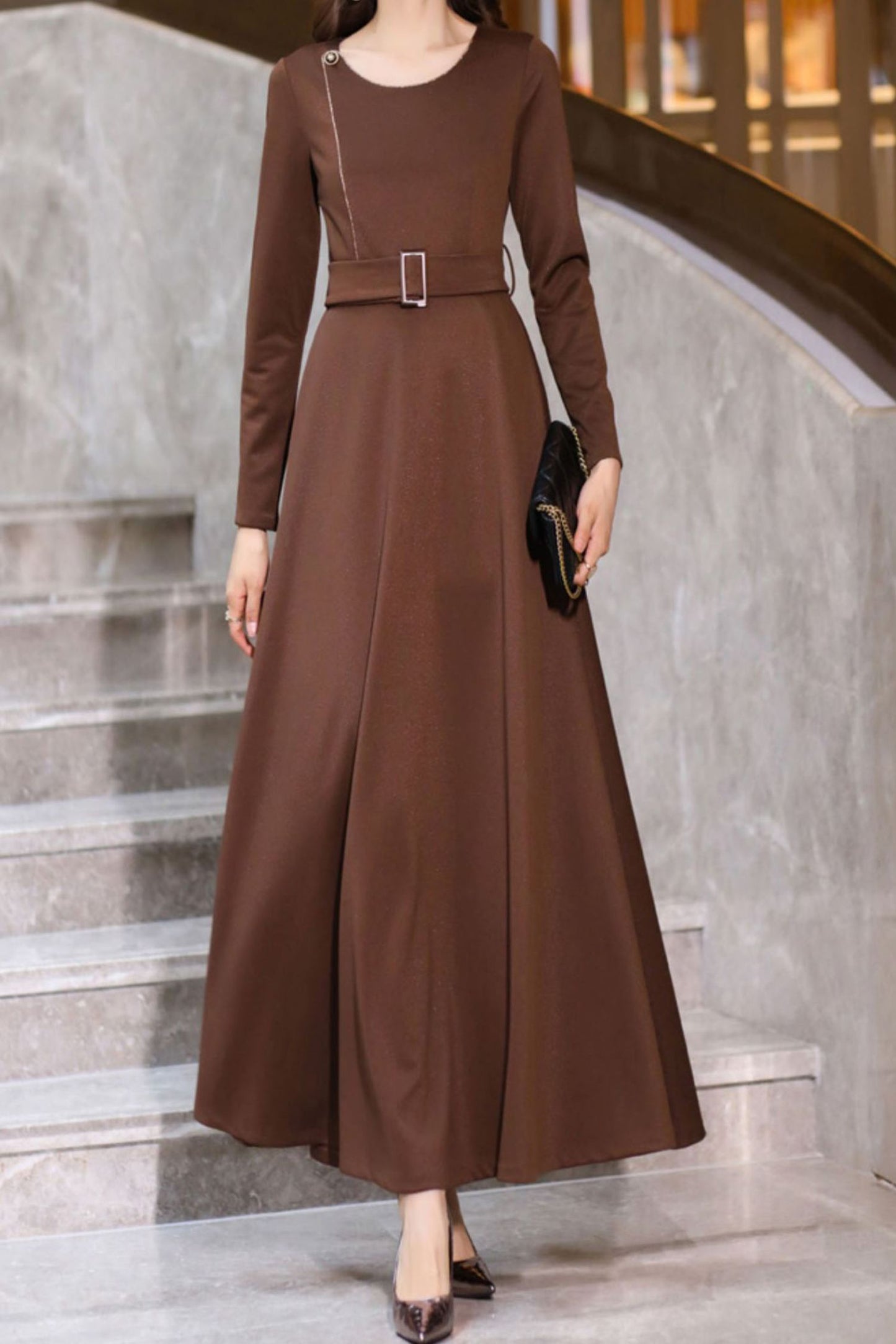 Women's Autumn Coffee Long Dress C3640