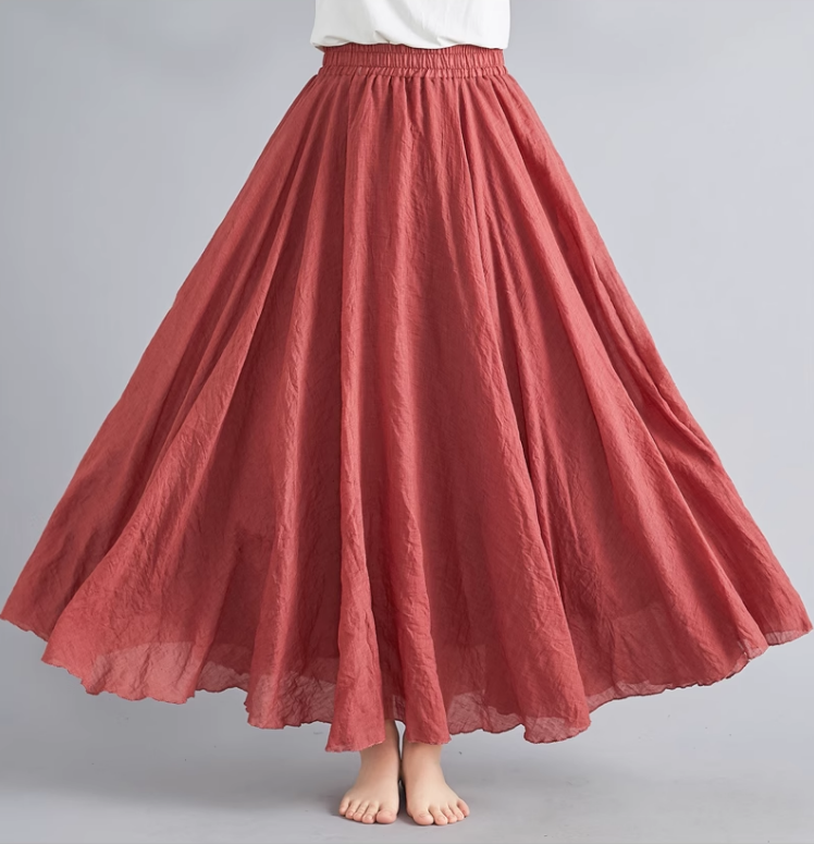 Plus size swing linen skirt women C5023-16 (rust red)