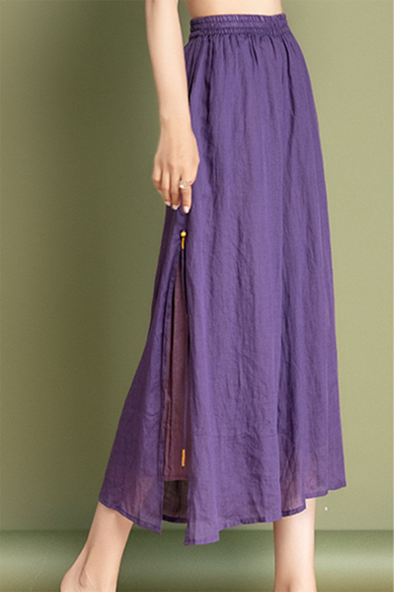 High waisted cotton linen wide leg pants C3469