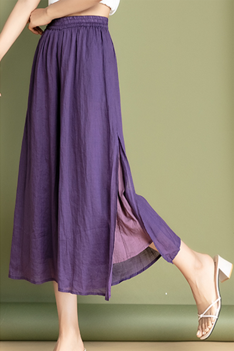 High waisted cotton linen wide leg pants C3469