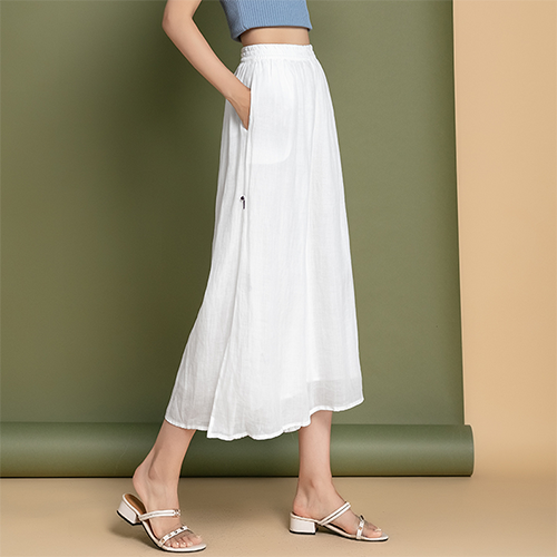 High waisted cotton linen wide leg pants C3469