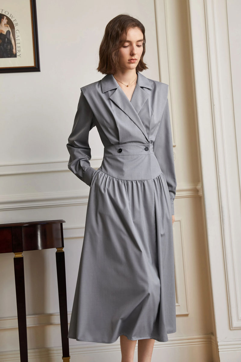 Gray shirt dress women, autumn dress for women C3475