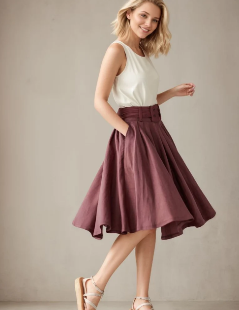 Pleated High Waist Skirt Women C3946