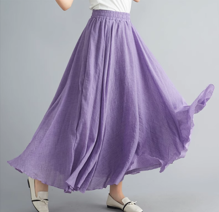 Maxi Plus size summer linen skirt women C5023-19 (violet)