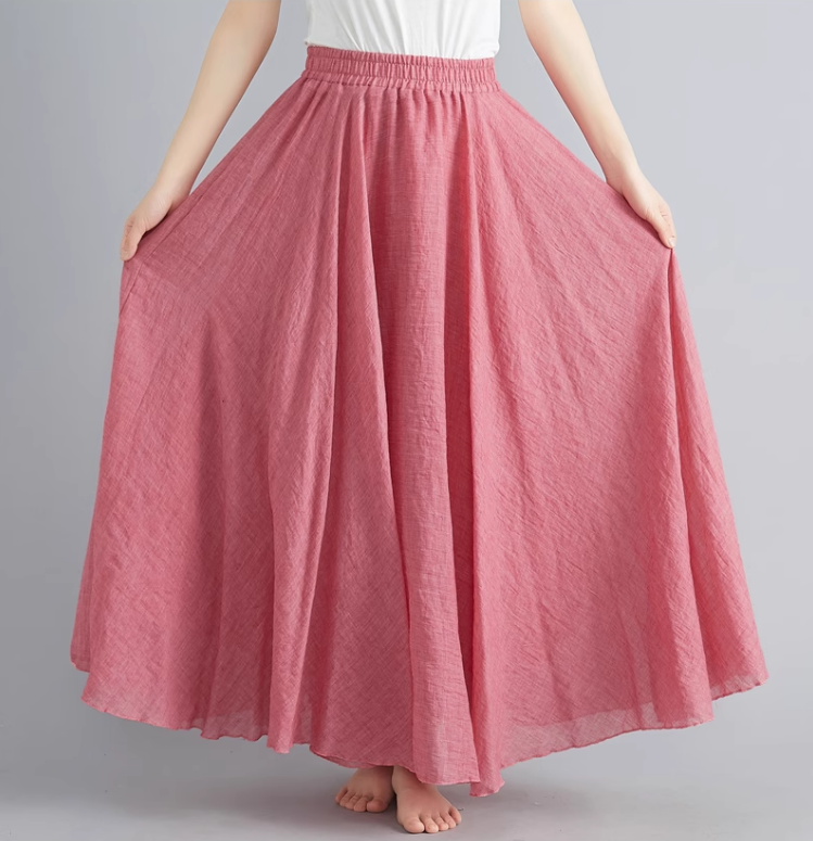 Maxi summer linen skirt women C5023-9 (light red)
