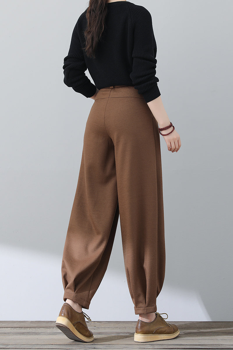 Long Brown Women Wool Pants C3022
