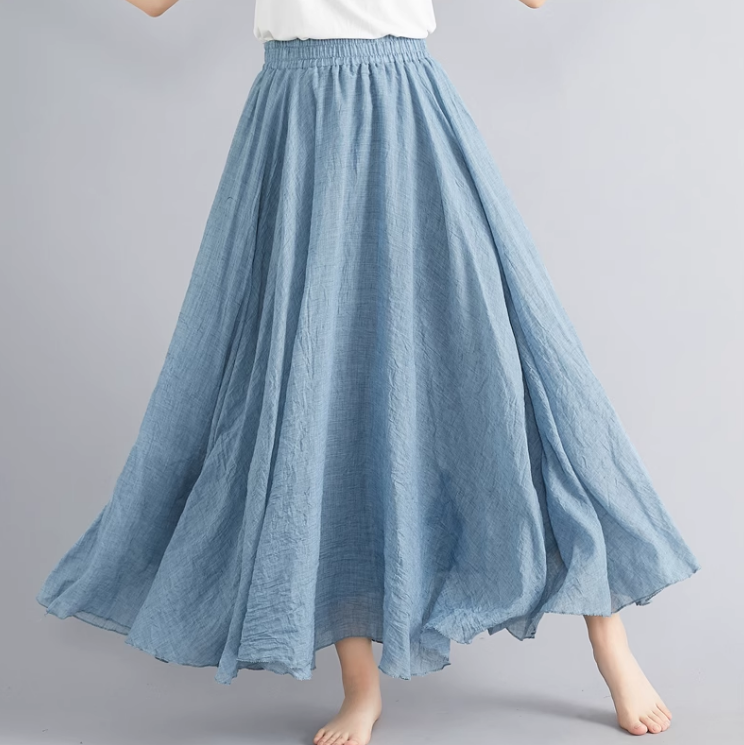 Maxi summer linen skirt women C5023-7(blue)