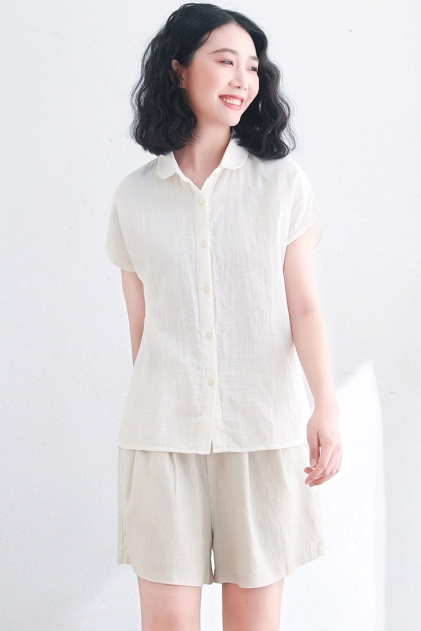 Summer Women White Short Sleeves Blouse C2715,Size S #CK2200400