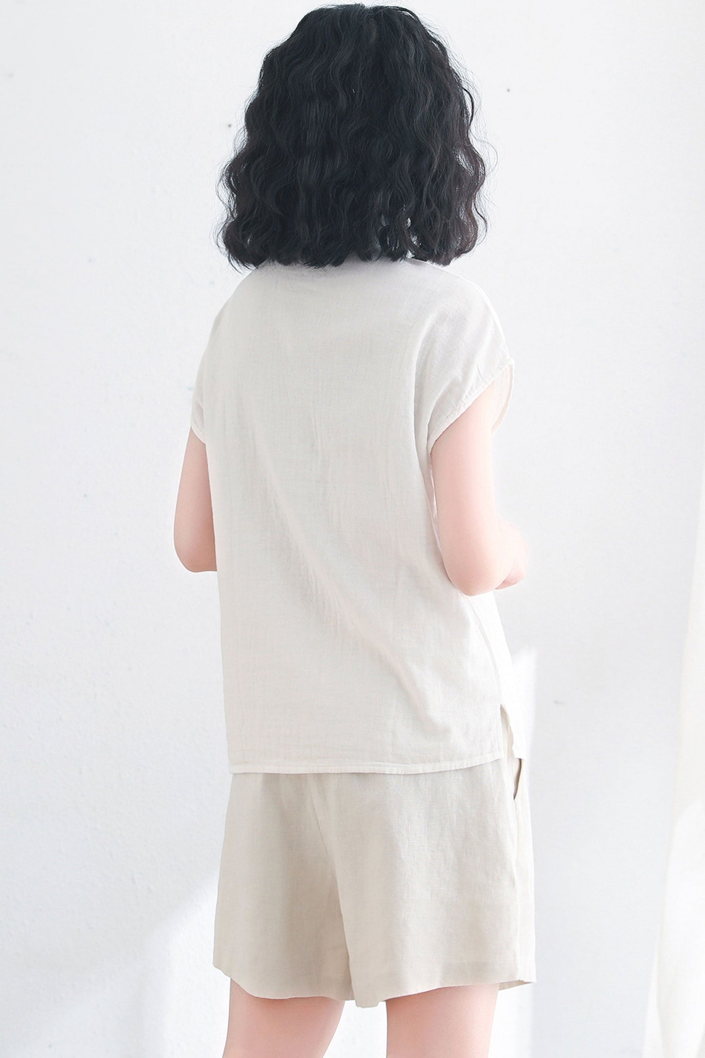 Summer Women White Short Sleeves Blouse C2715,Size S #CK2200400
