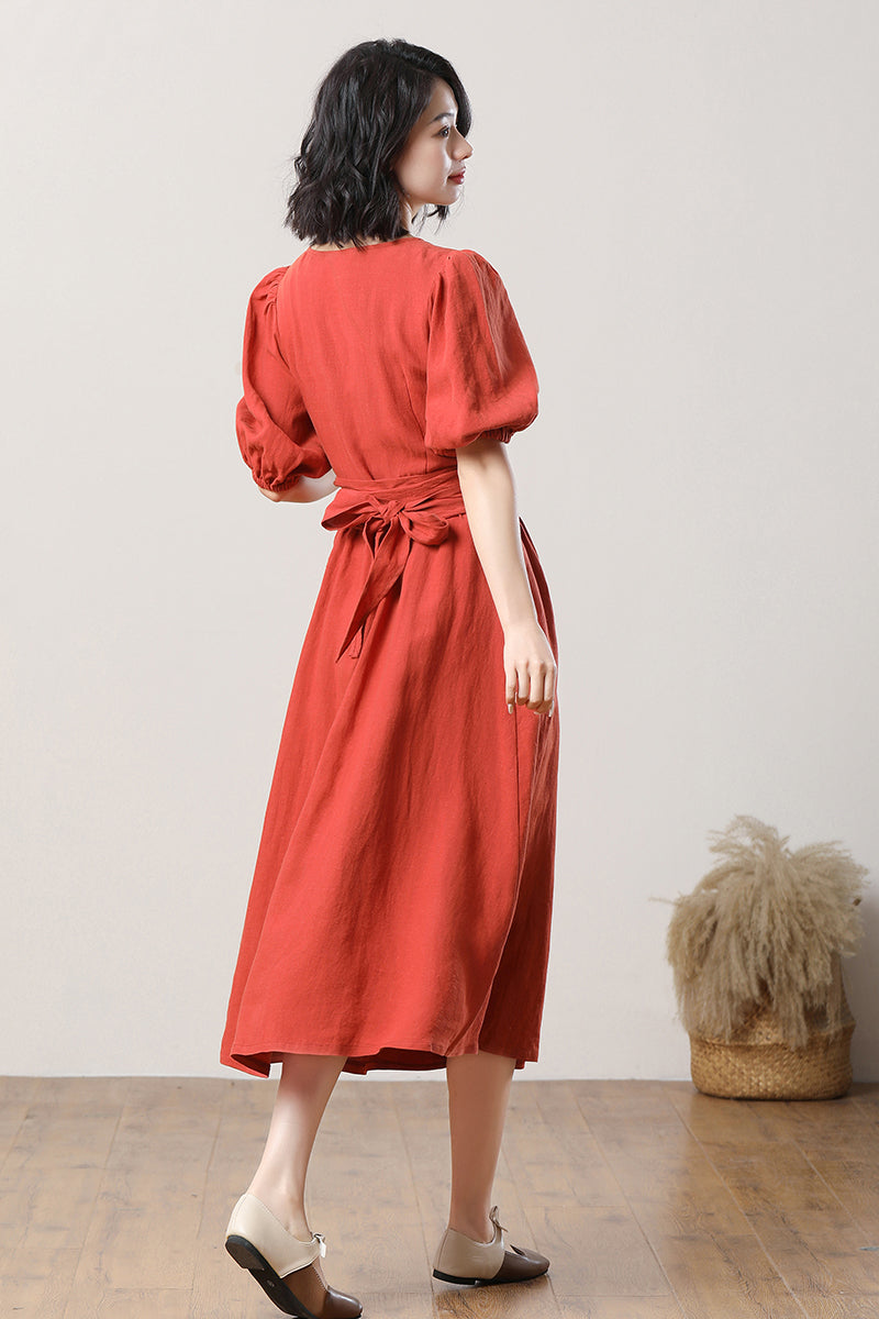 Women's Orange Linen Dress C3282,Size 170US02 #CK2300479