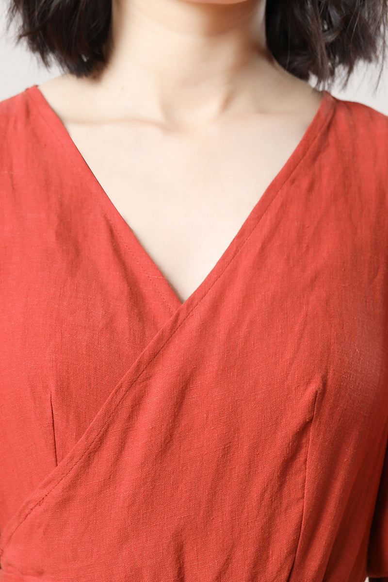 Women's Orange Linen Dress C3282,Size 170US02 #CK2300479