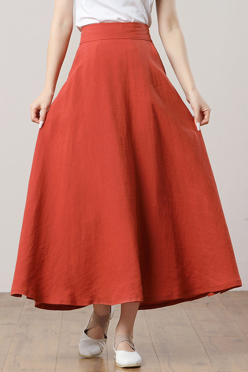 Orange Summer Linen Skirt C3286