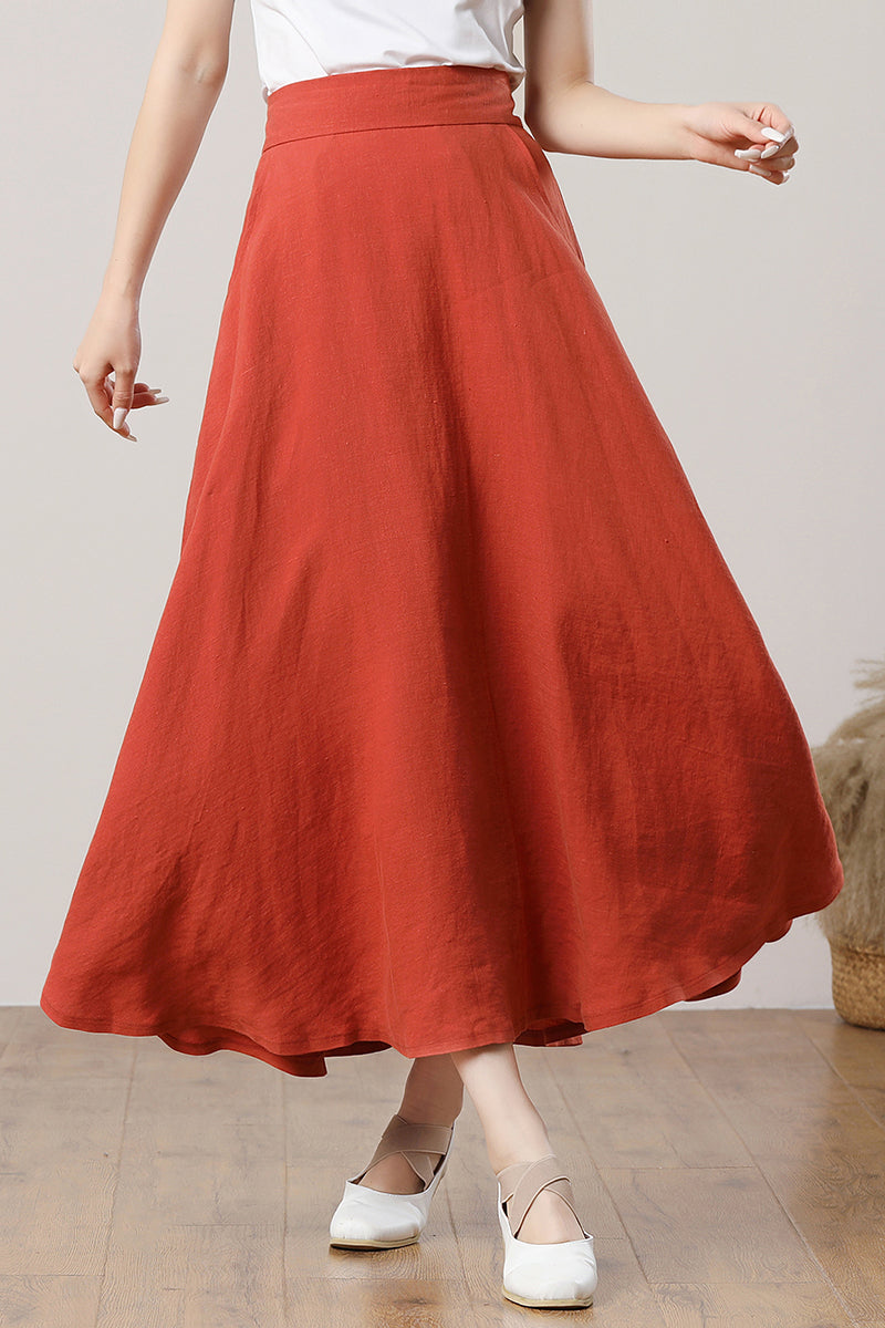 Orange Summer Linen Skirt C3286