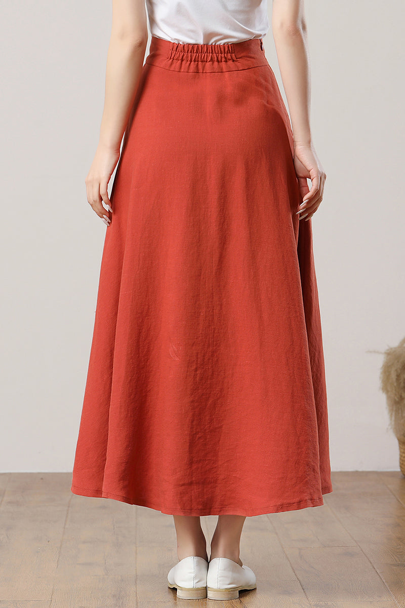 Orange Summer Linen Skirt C3286