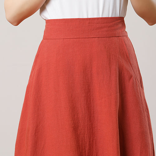 Orange Summer Linen Skirt C3286