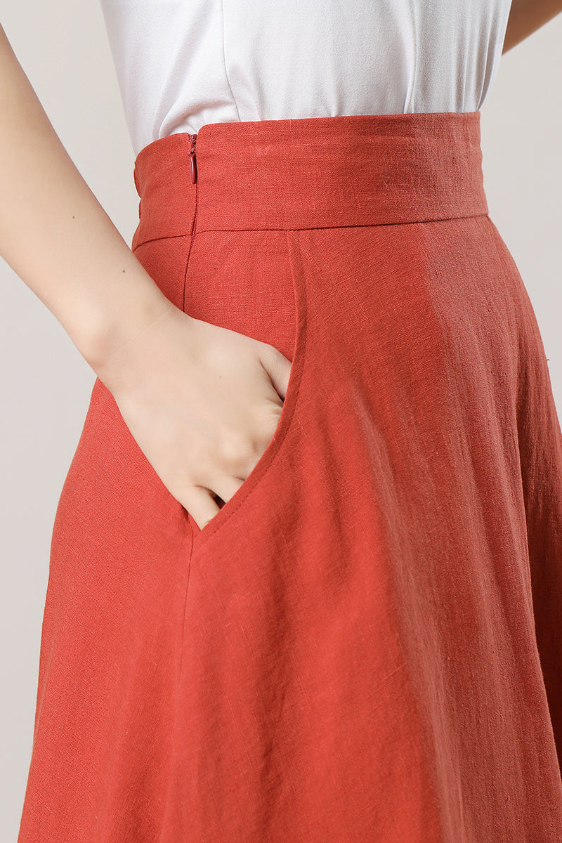 Orange Summer Linen Skirt C3286