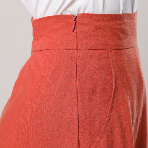 Orange Summer Linen Skirt C3286