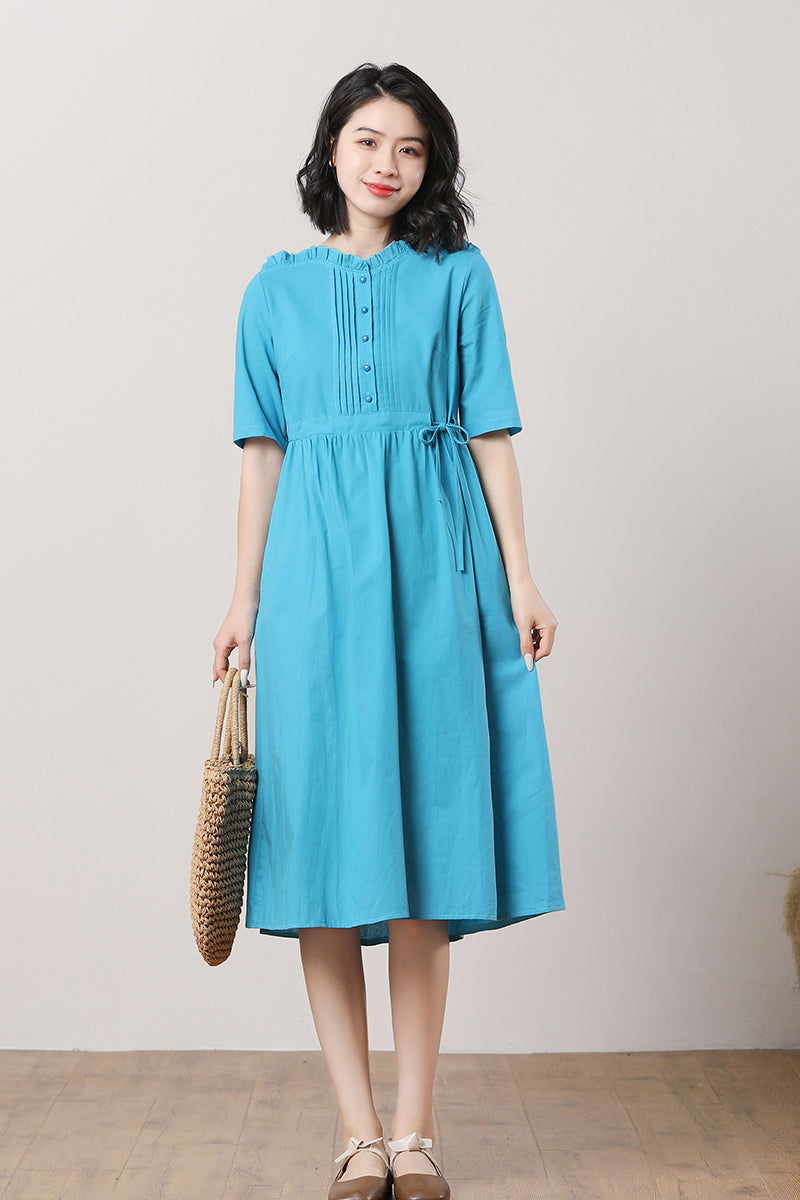 Women's Blue Linen Dress C3288,Size M #CK2300497