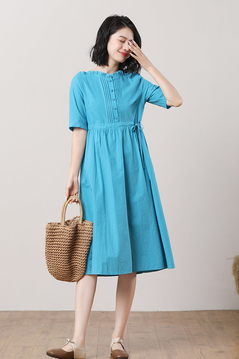 Women's Blue Linen Dress C3288,Size M #CK2300497