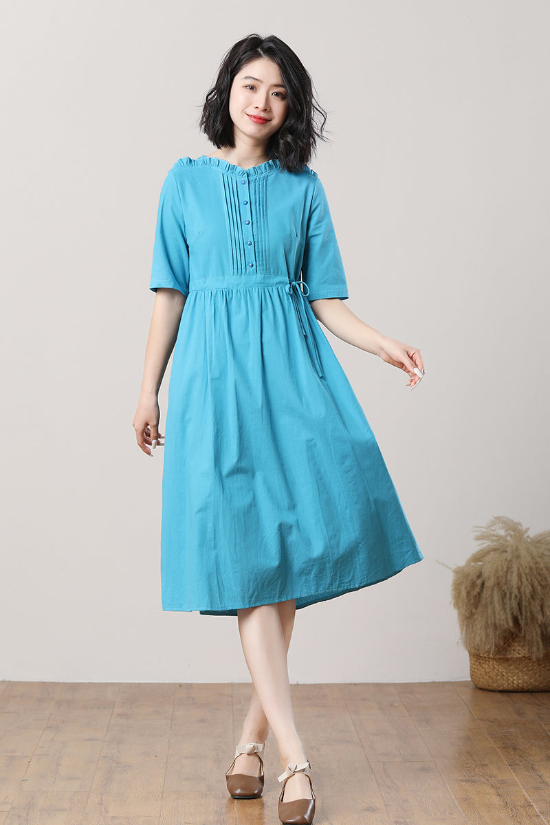 Women's Blue Linen Dress C3288,Size M #CK2300497