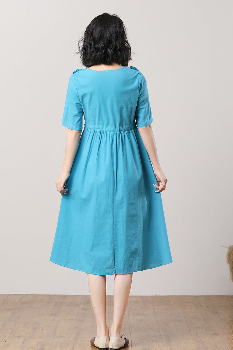 Women's Blue Linen Dress C3288,Size M #CK2300497