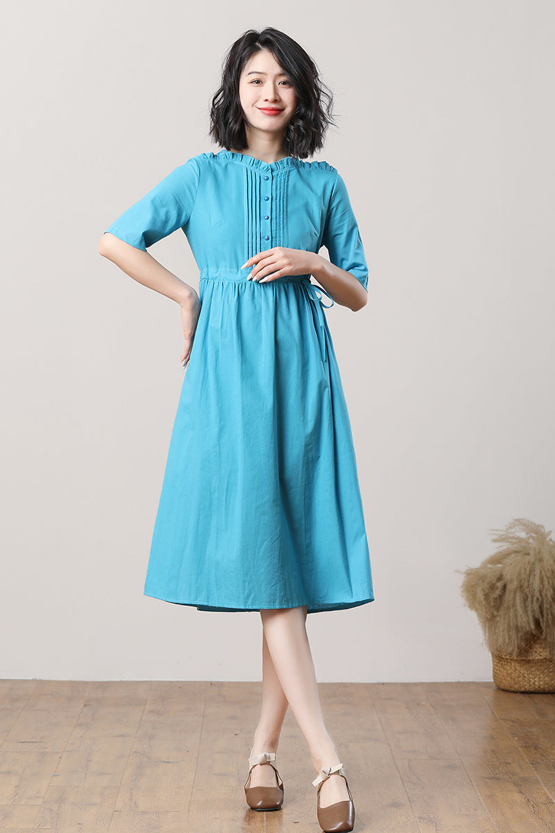 Women's Blue Linen Dress C3288,Size M #CK2300497