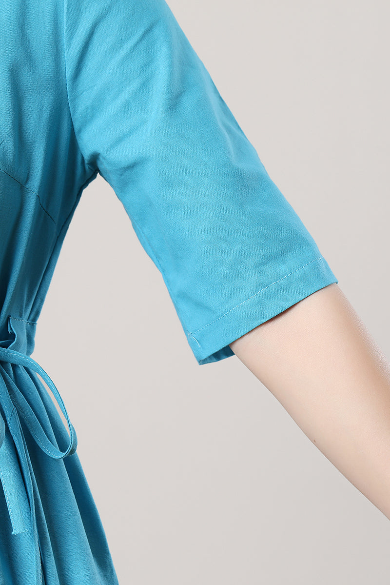 Women's Blue Linen Dress C3288,Size M #CK2300497