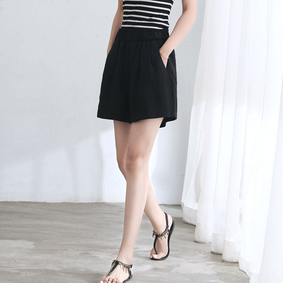Black High Waist Summer Linen Shorts C2668