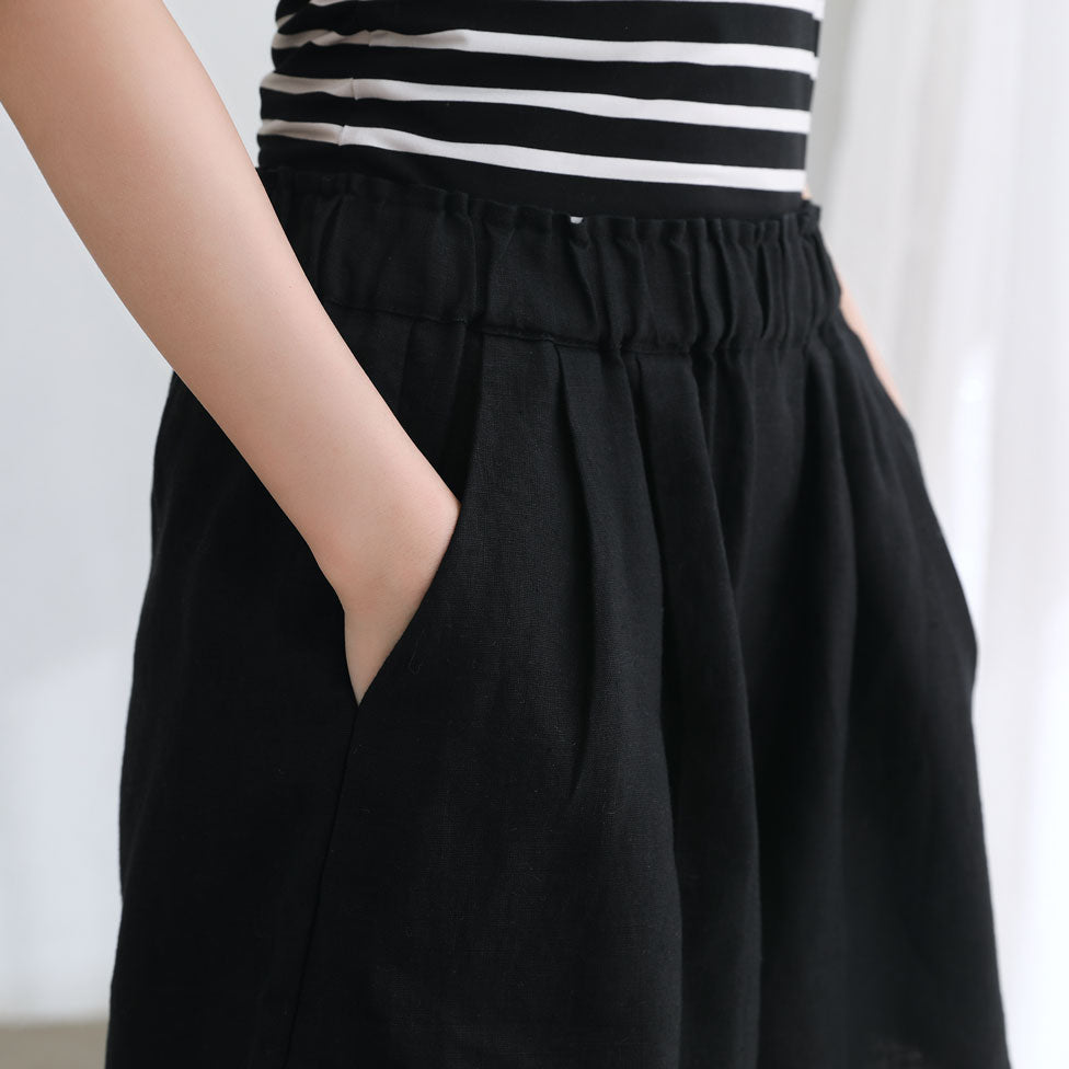 Black High Waist Summer Linen Shorts C2668