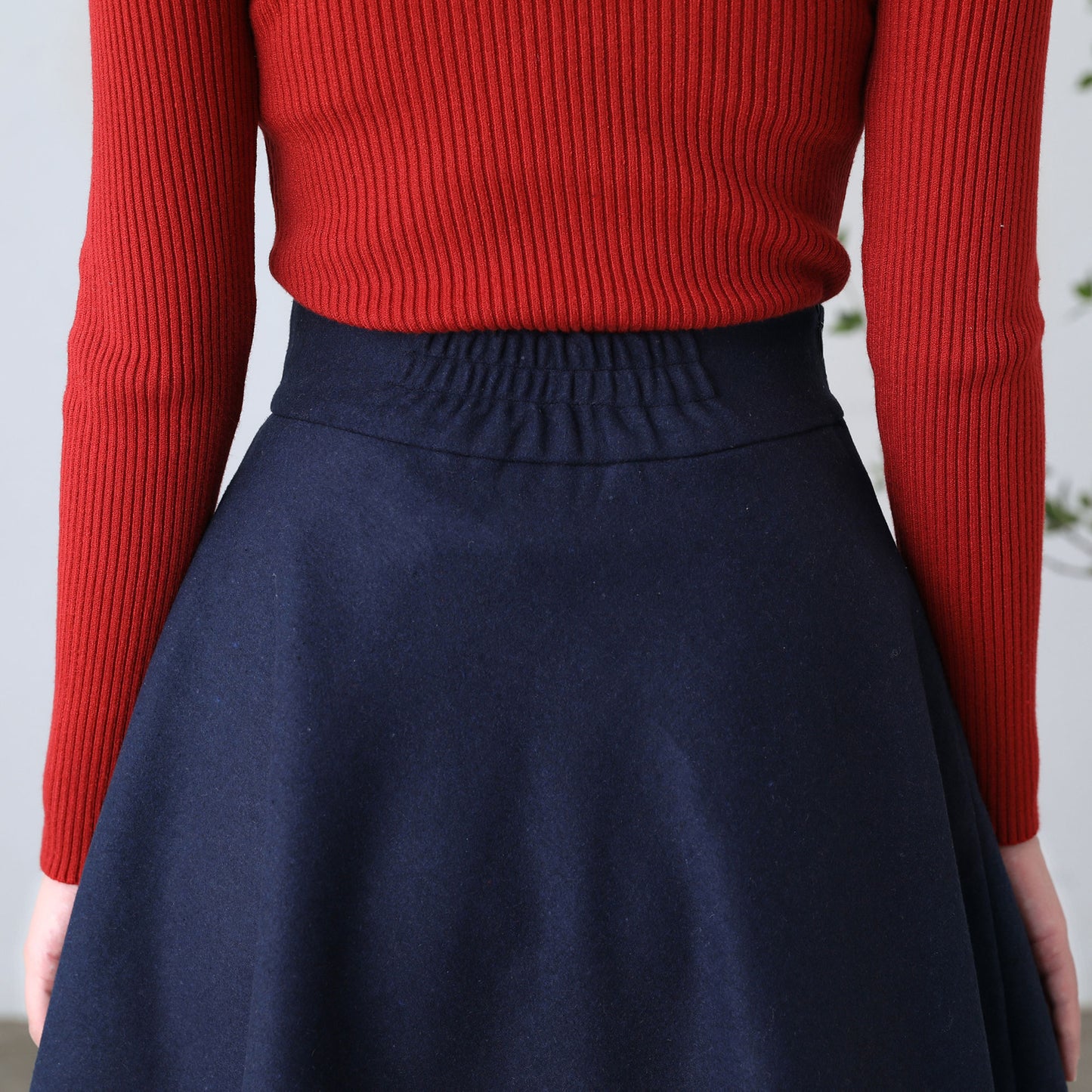 Dark Blue A Line High Waist Wool Skirt Women C5154