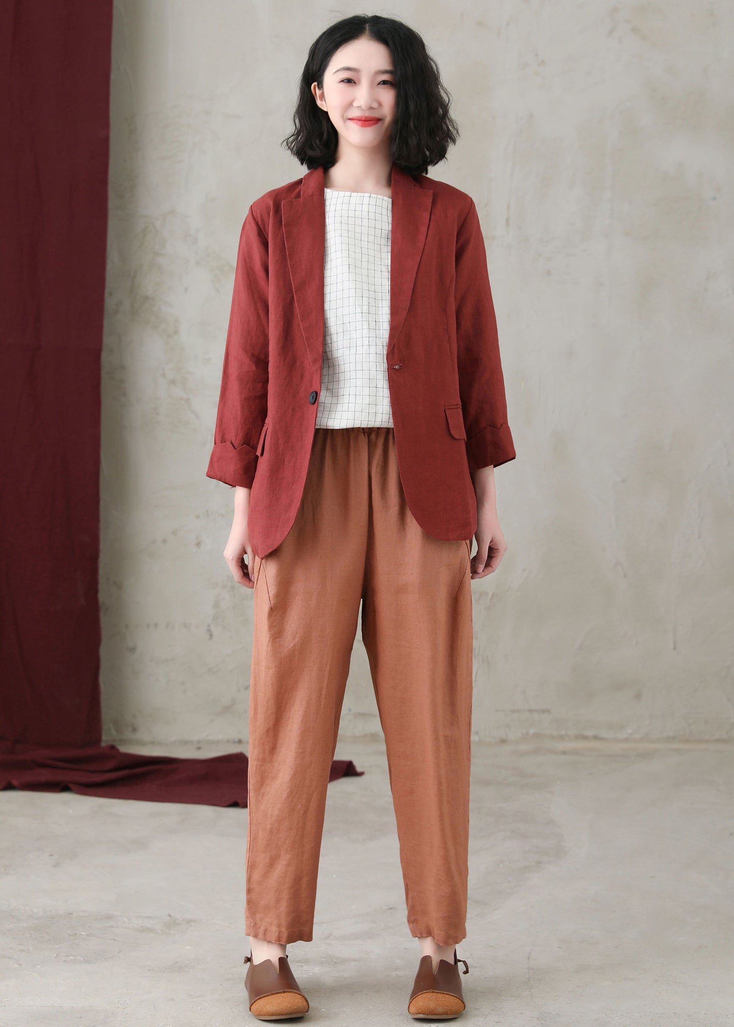 Womens Linen jacket, Red Short Linen jacket C2738