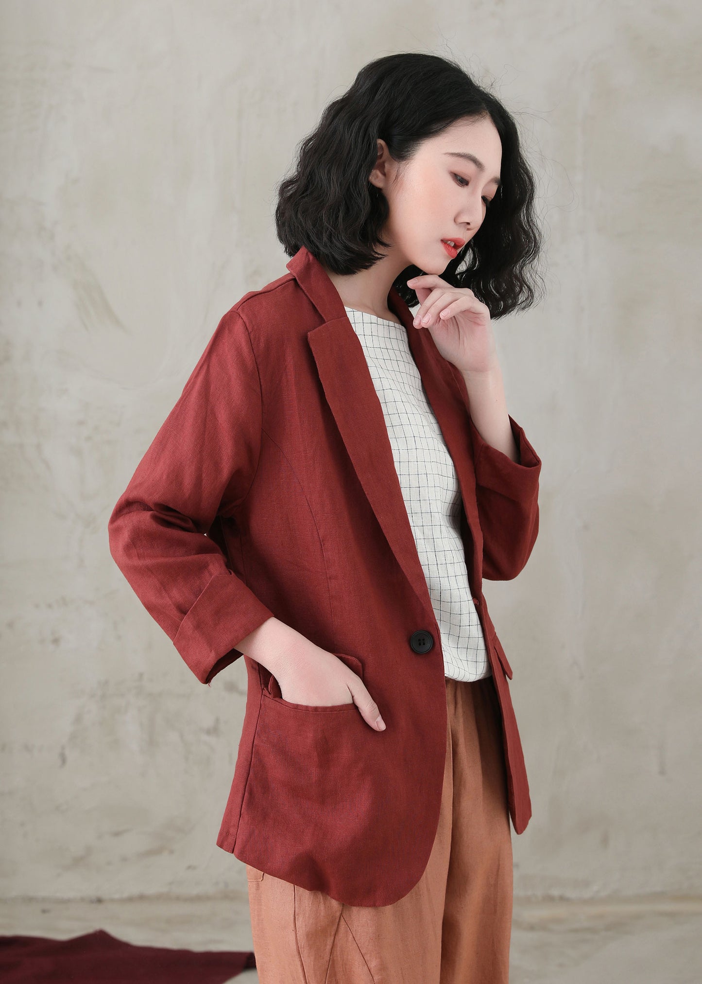 Womens Linen jacket, Red Short Linen jacket C2738