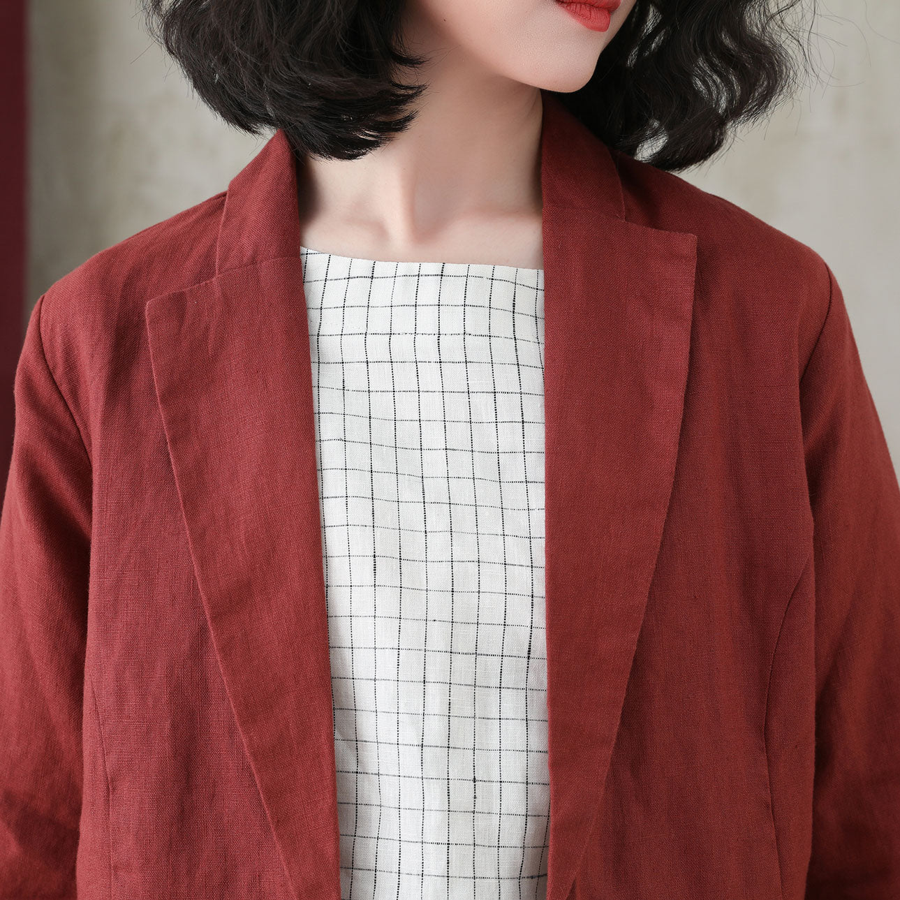 Womens Linen jacket, Red Short Linen jacket C2738
