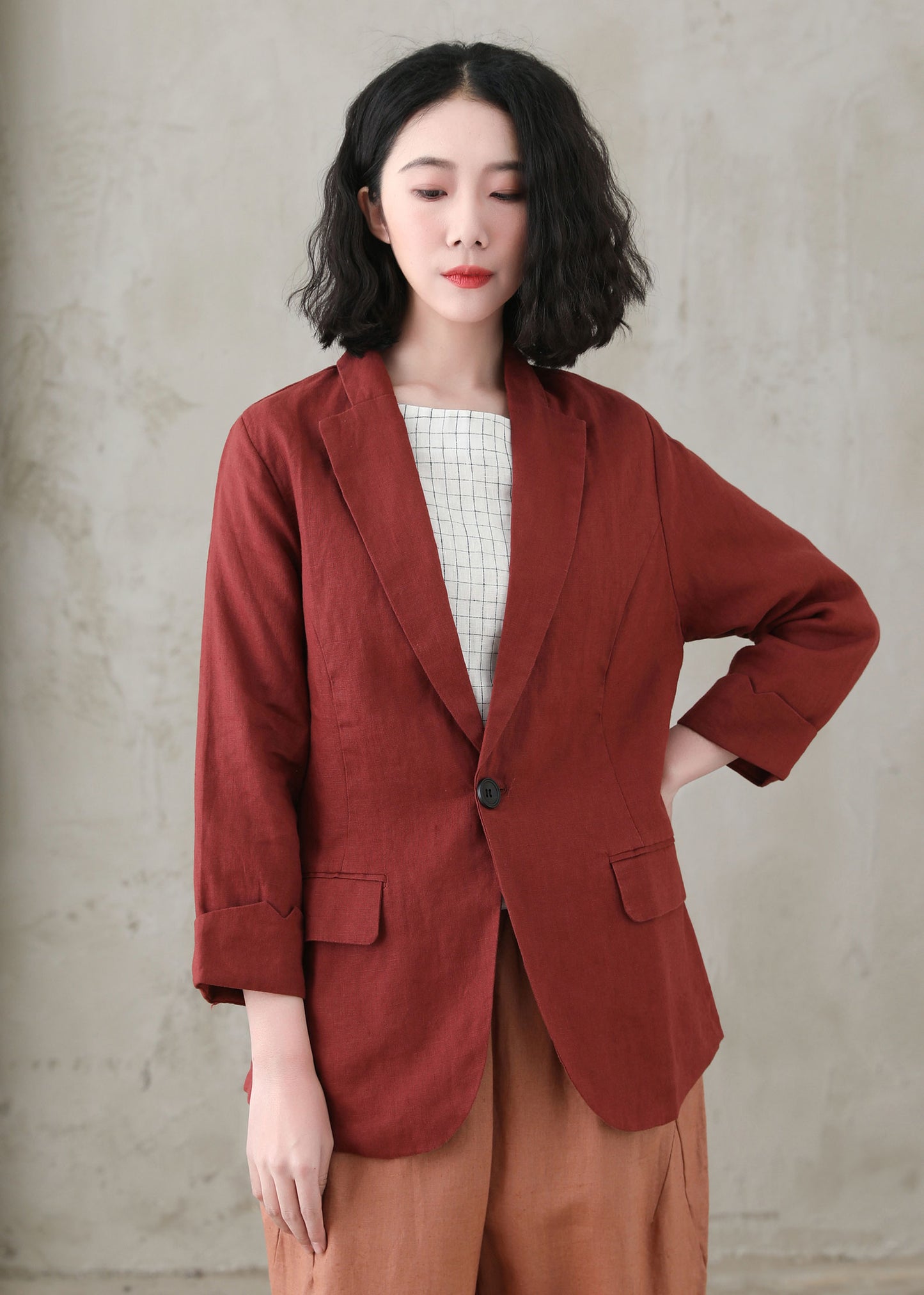 Womens Linen jacket, Red Short Linen jacket C2738
