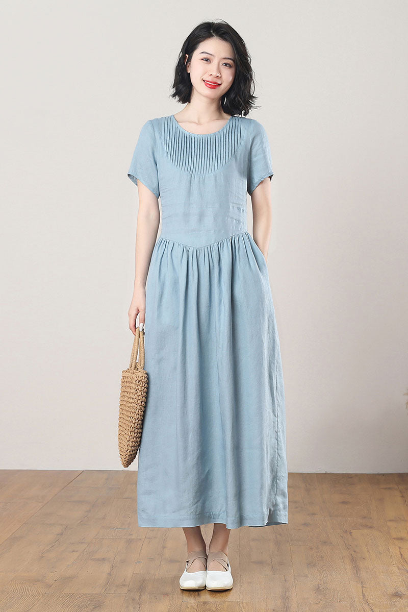 Summer Long Blue Linen Dress C3267