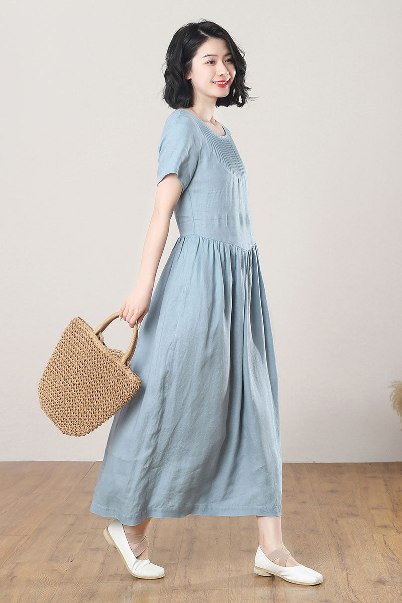 Summer Long Blue Linen Dress C3267