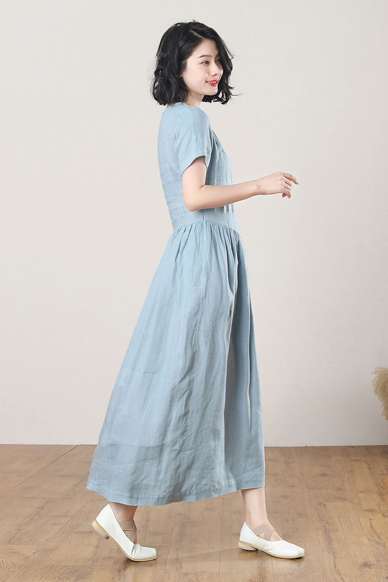 Summer Long Blue Linen Dress C3267