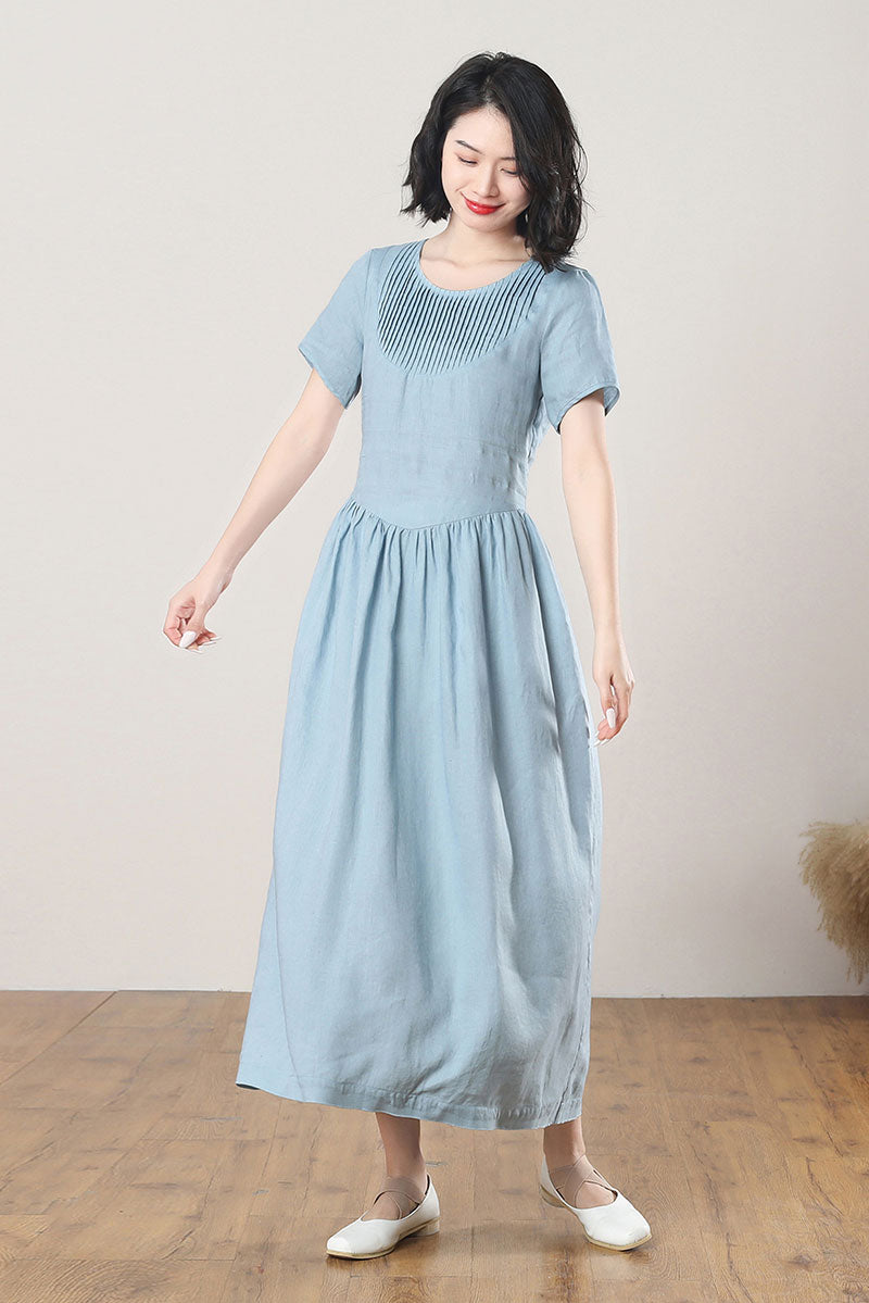 Summer Long Blue Linen Dress C3267