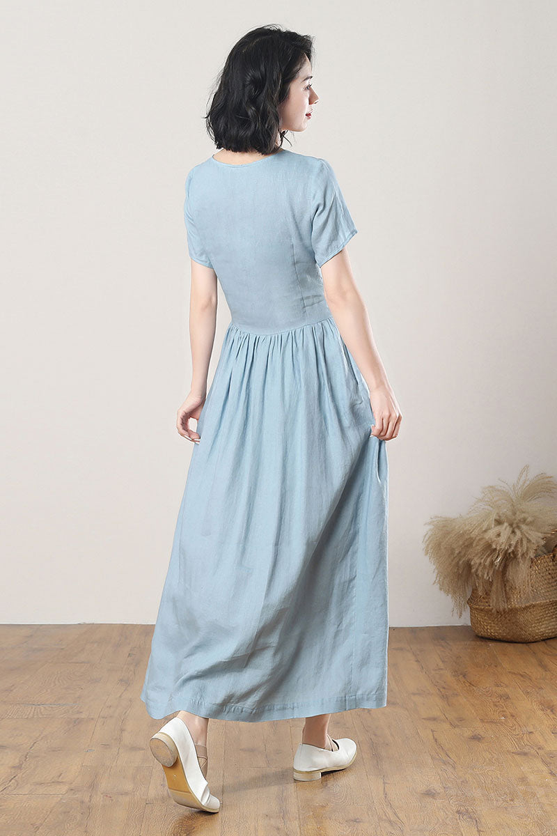 Summer Long Blue Linen Dress C3267