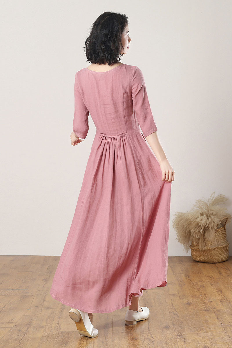 Women's Summer Pink Linen Dress C3274